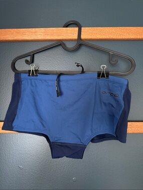 Men's Blue Swim Trunks - Contrast Panel Square Cut